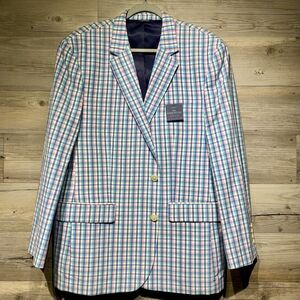 Croft & Barrow Essential Sport Coat Blazer Mens 44R Pastel Gingham Check Cotton